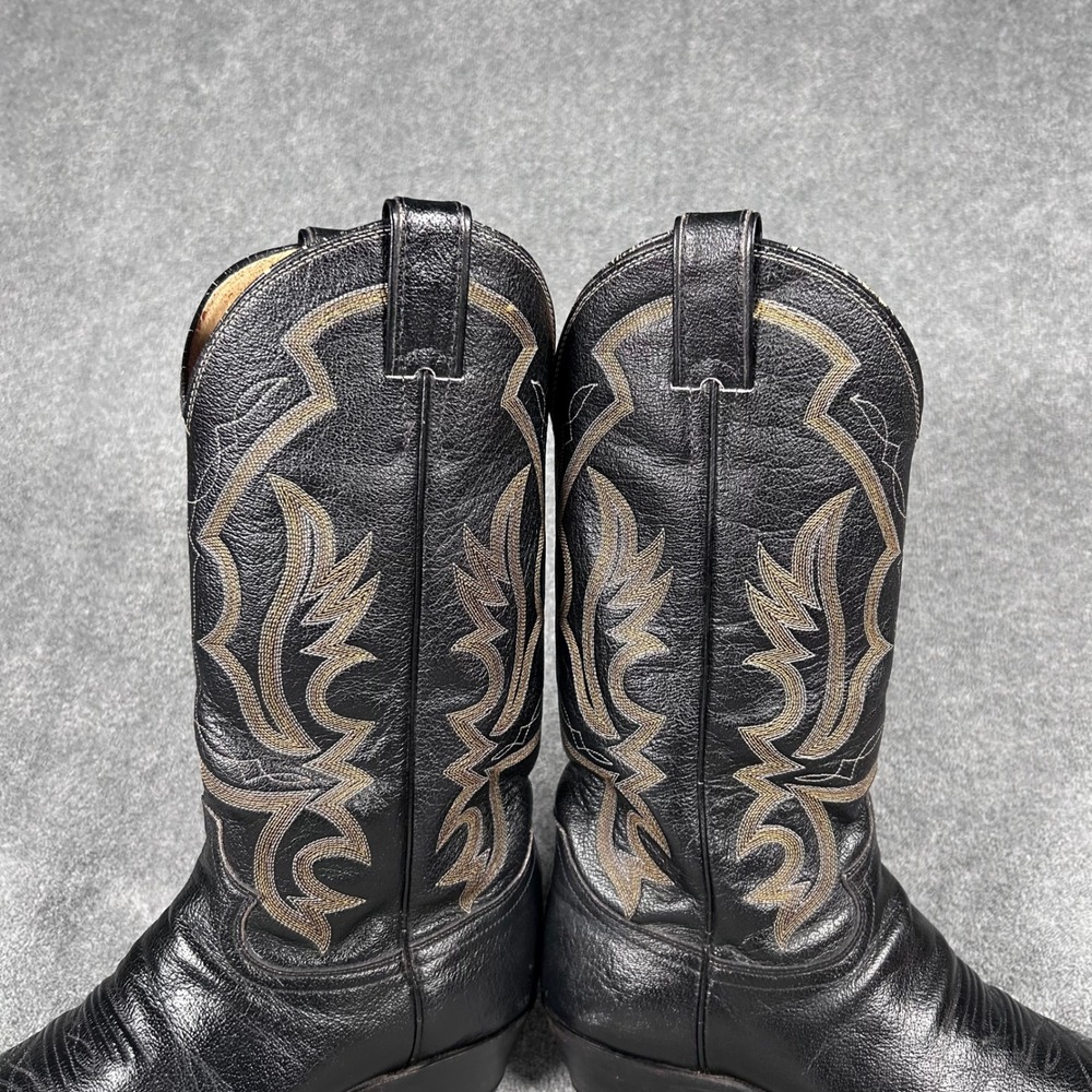 Vintage Justin Cowboy Western Boots Mens 7.5 EE Black Leather Pointed USA 1269 - Picture 10 of 16